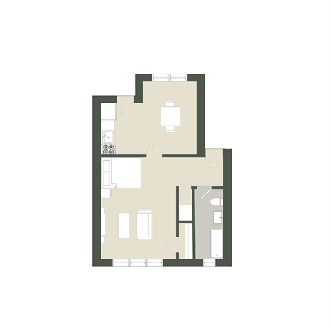Floor plan for studio, 1 bath, 378 sqft